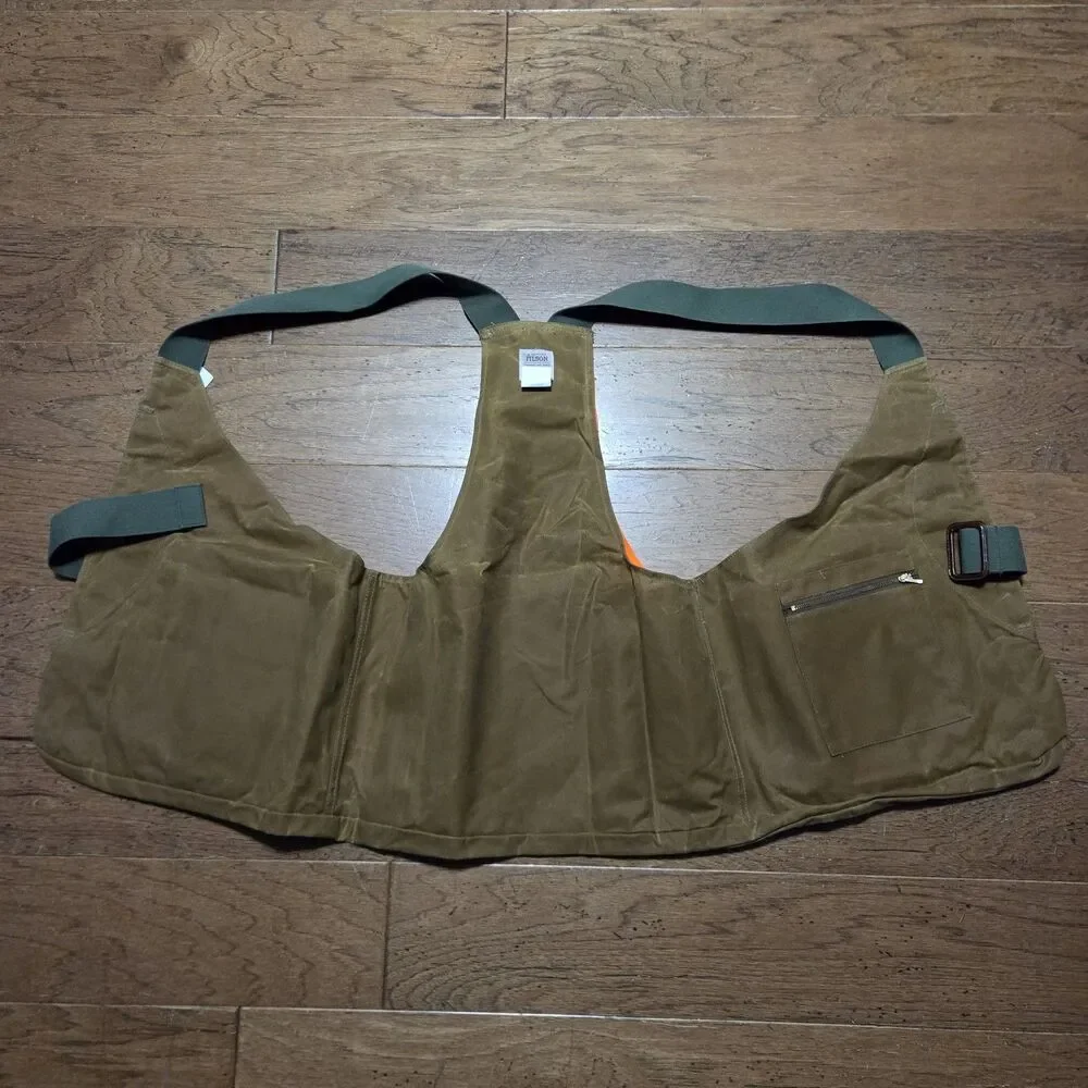 New Vtg Filson Tin Cloth Game Bag Hunting Vest Dark Tan Blaze Orange USA 16034